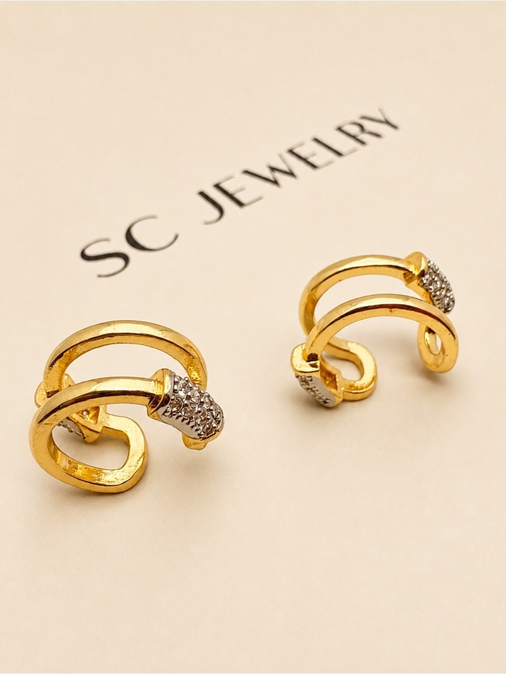 Gold Ear Cuff Cubic Zirconia 14k Gold Luxury Jewelry